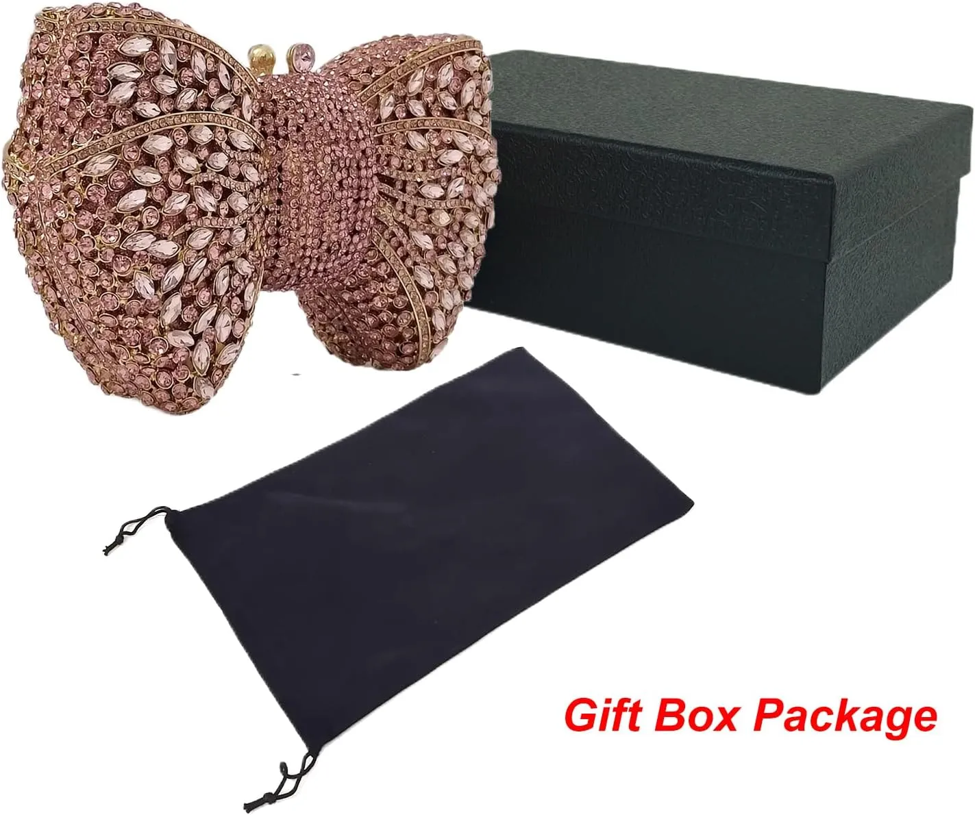 HUANG ZHUANG Bowknot Luxury Crystal Clutch Women Glitter Rhinestone Evening Bag for Party Wedding