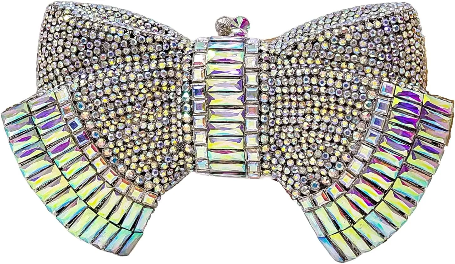 HUANG ZHUANG Bowknot Luxury Crystal Clutch Women Glitter Rhinestone Evening Bag for Party Wedding