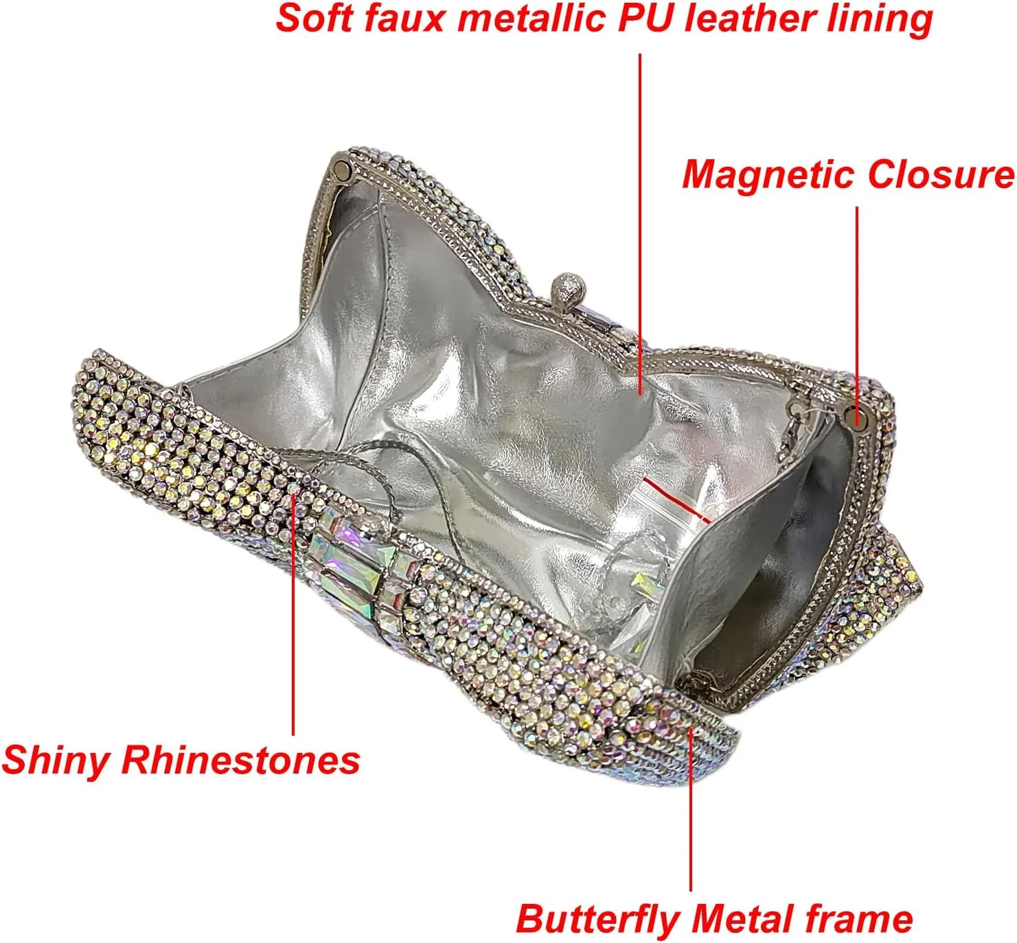 HUANG ZHUANG Bowknot Luxury Crystal Clutch Women Glitter Rhinestone Evening Bag for Party Wedding