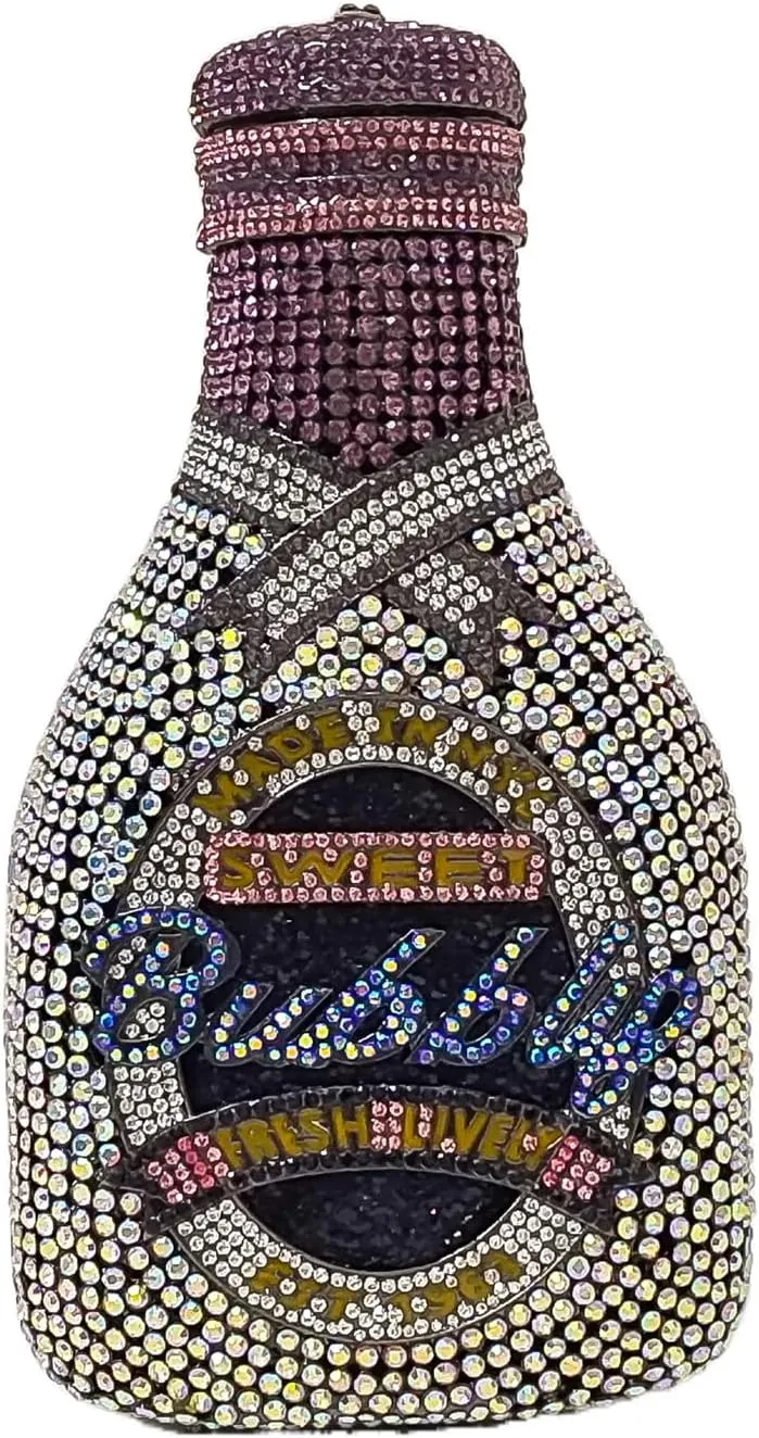 HUANG ZHUANG Women Champagne Bottle Evening Bag Rhinestone Clutch Purse Prom Sweet Crystal Handbag Party Cocktail