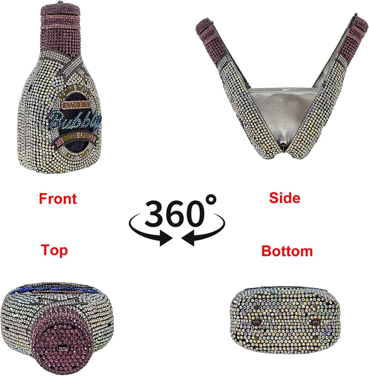 HUANG ZHUANG Women Champagne Bottle Evening Bag Rhinestone Clutch Purse Prom Sweet Crystal Handbag Party Cocktail