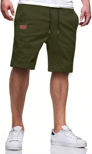 HUNGSON Mens Casual Shorts - Cotton Drawstring Summer Beach Stretch Twill Chino Golf Shorts