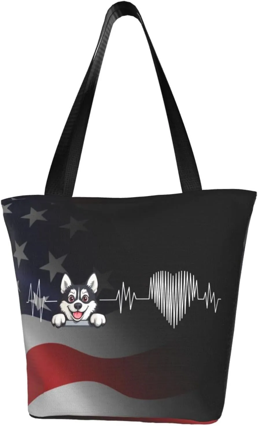 Husky Dog Heartbeat Fashion Shoulder Bag Large Capacity For Man Or Woman