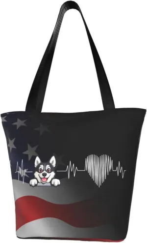 Husky Dog Heartbeat Fashion Shoulder Bag Large Capacity For Man Or Woman