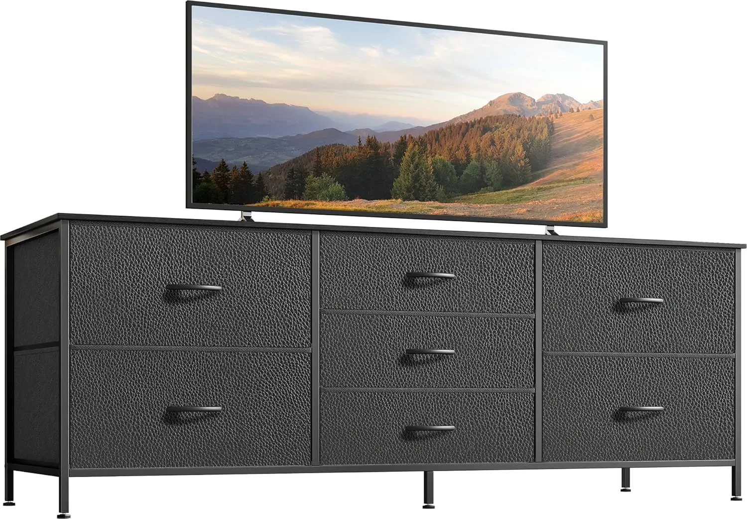 Huuger Dresser for Bedroom, 55 Inch TV Stand for 43, 55, 60 Inch TV, Long Fabric Dresser for Closet, TV Stand with 7 Drawers, Storage, Clothing, Black