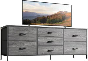 Huuger Dresser for Bedroom, 55 Inch TV Stand for 43, 55, 60 Inch TV, Long Fabric Dresser for Closet, TV Stand with 7 Drawers, Storage, Clothing, Grey