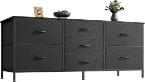 Huuger Dresser with 7 Fabric Drawers, 47 Inch Dresser TV Stand for 43, 50, 55 Inch TV, Metal Frame, for Bedroom, Clothing, Black