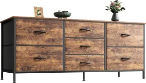 Huuger Dresser with 7 Fabric Drawers, 47 Inch Dresser TV Stand for 43, 50, 55 Inch TV, Metal Frame, for Bedroom, Clothing, Rustic Brown