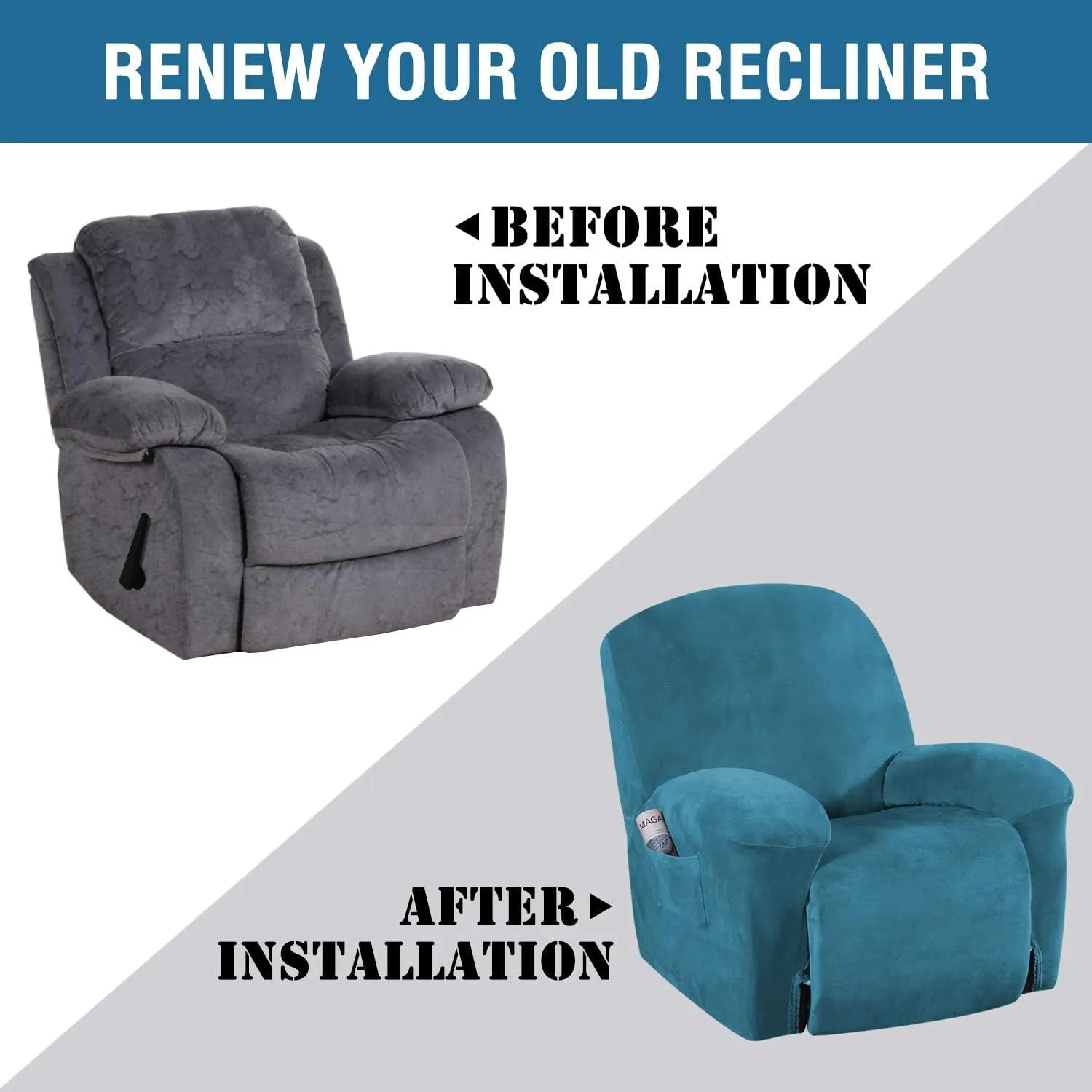 H.VERSAILTEX 1 Piece Recliner Cover Velvet Plush Recliner Slip Covers for Recliner Chair Recliner Slip Covers with Elastic Bottom Feature Thick Luxury and Soft Velvet Plush Fabric, Peacock Blue