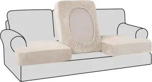 H.VERSAILTEX Stretch Velvet 3 Piece T Cushion Sofa Slipcovers Individually Covers for 3 Cushion Couch Seat Cushion Covers for Sofa Seat Cushion Covers Stay in Place(Sofa, Ivory)