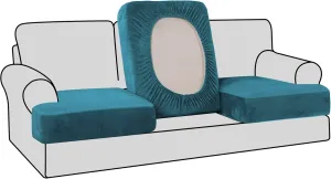 H.VERSAILTEX Stretch Velvet 3 Piece T Cushion Sofa Slipcovers - Individually Fitting Cushion Covers for 3 Cushion Couch - Deep Teal