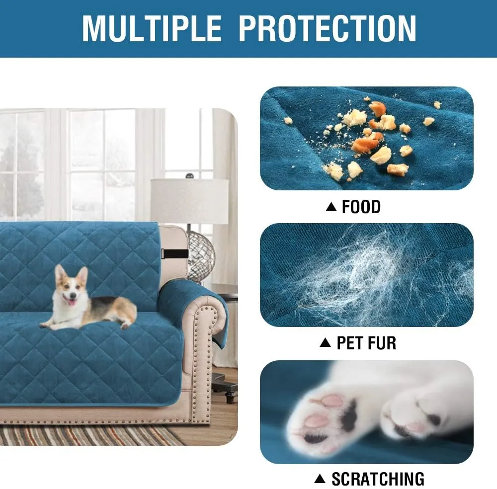 H.VERSAILTEX Thick Velvet Recliner Covers for Recliner Chair Covers Reclining Chair Slipcover Recliner Couch Cover with Non Slip Backing and Wider Elastic Strap (Oversaized Recliner, Peacock Blue)