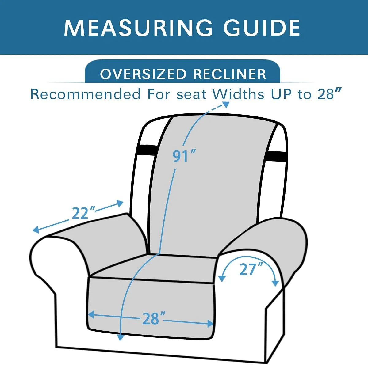 H.VERSAILTEX Thick Velvet Recliner Covers for Recliner Chair Covers Reclining Chair Slipcover Recliner Couch Cover with Non Slip Backing and Wider Elastic Strap (Oversaized Recliner, Peacock Blue)
