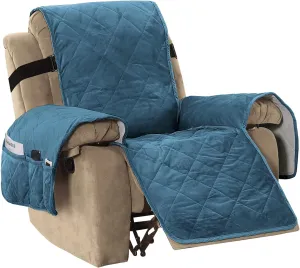 H.VERSAILTEX Thick Velvet Recliner Covers for Recliner Chair Covers Reclining Chair Slipcover Recliner Couch Cover with Non Slip Backing and Wider Elastic Strap (Oversaized Recliner, Peacock Blue)