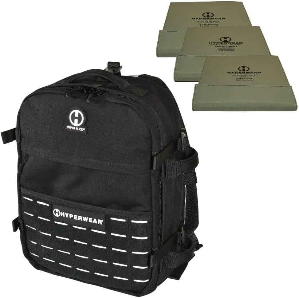 HYPERWEAR Hyper Ruck, 20L Rucking Backpack with 3 Rucking Weight Plate/Laptop Sleeves