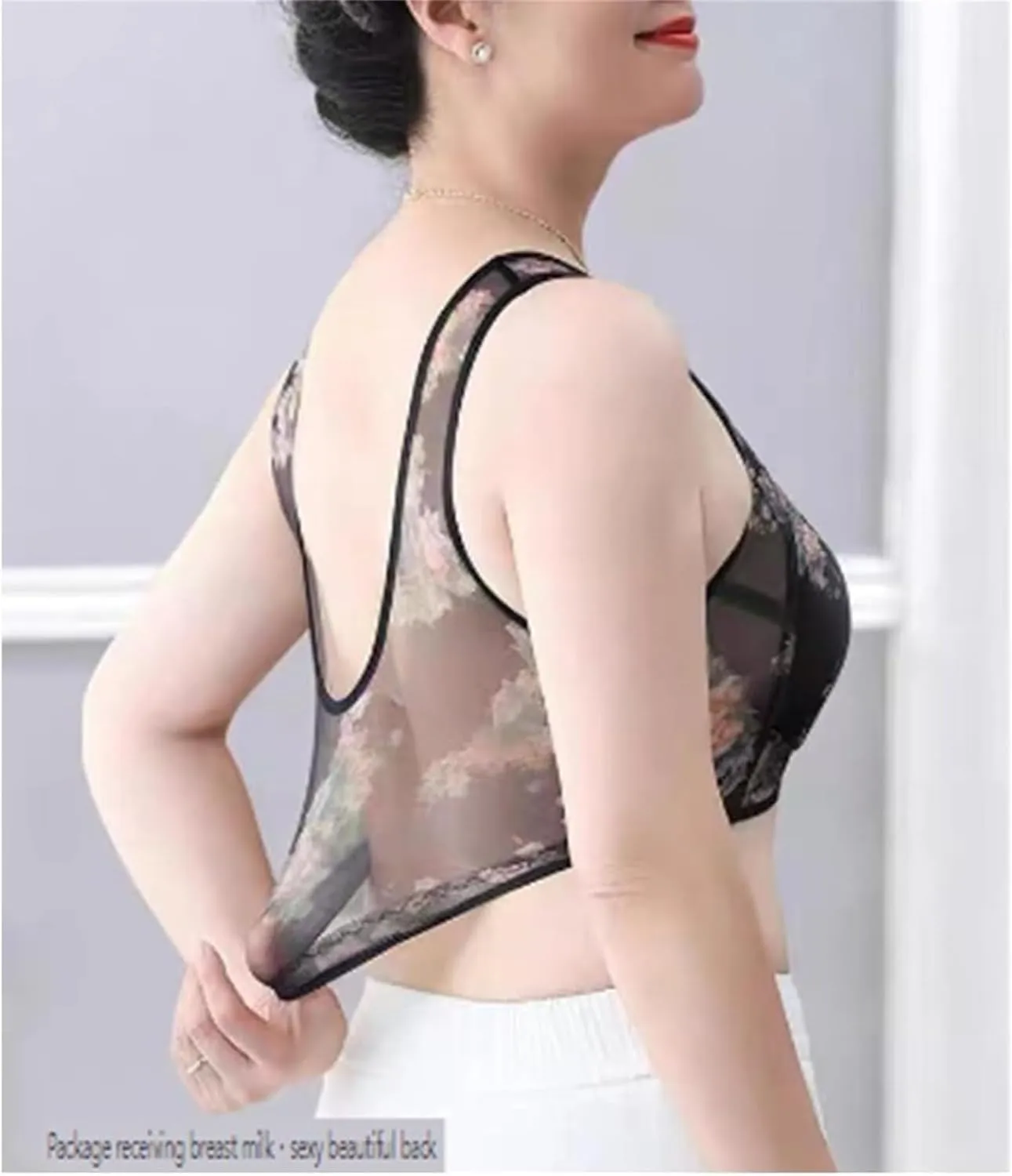 Ice Silk Lace Cooling Comfort Bra, Foxy Seniors Lacy Bra, Miracharm Bras, Miracharm Ice Silk Cooling Bras-Black Skin||L