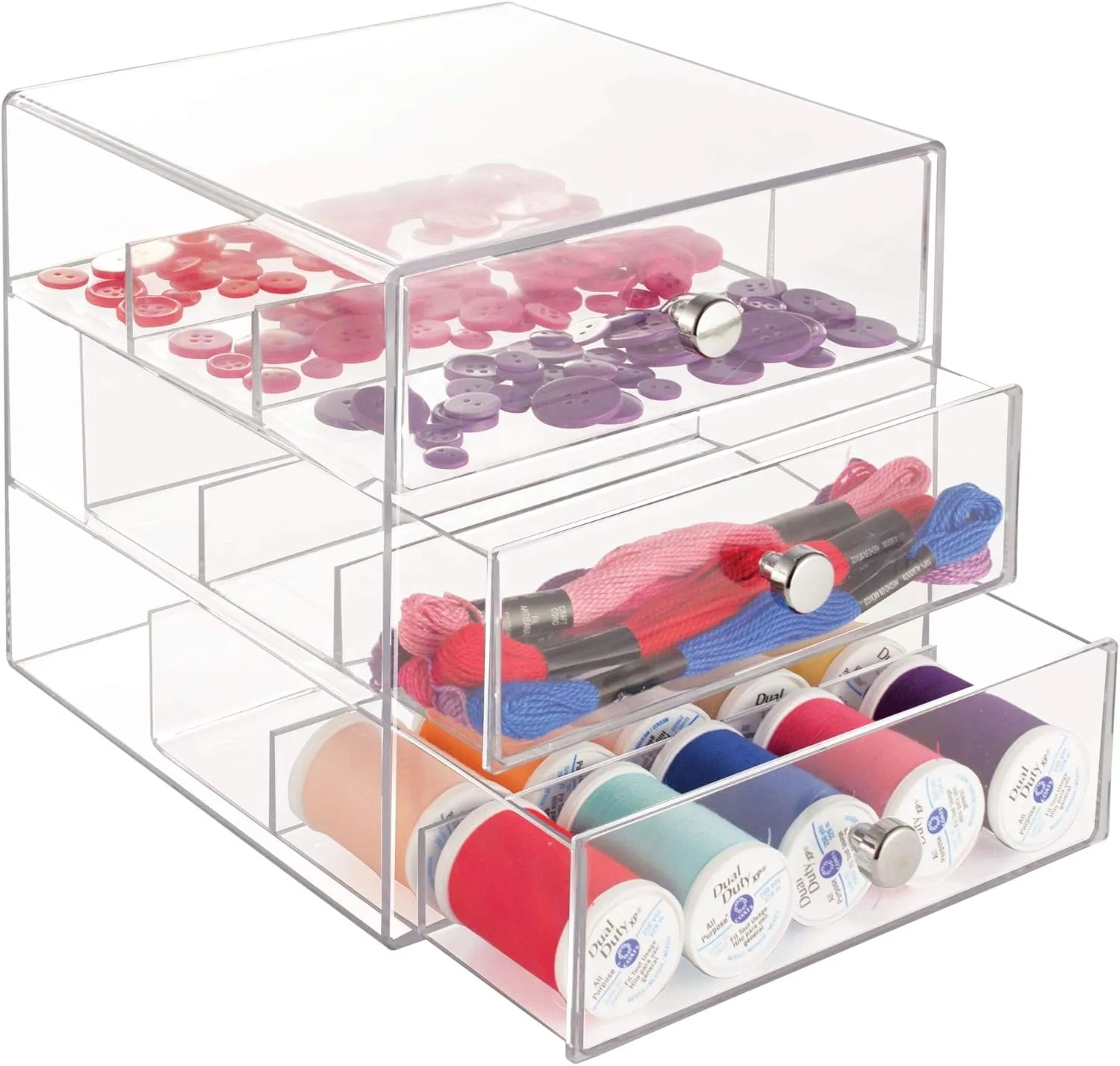 iDesign Plastic Divided 3-Drawer Vanity & Countertop Organizer – 7" x 6.5" x 6.5”, Clear