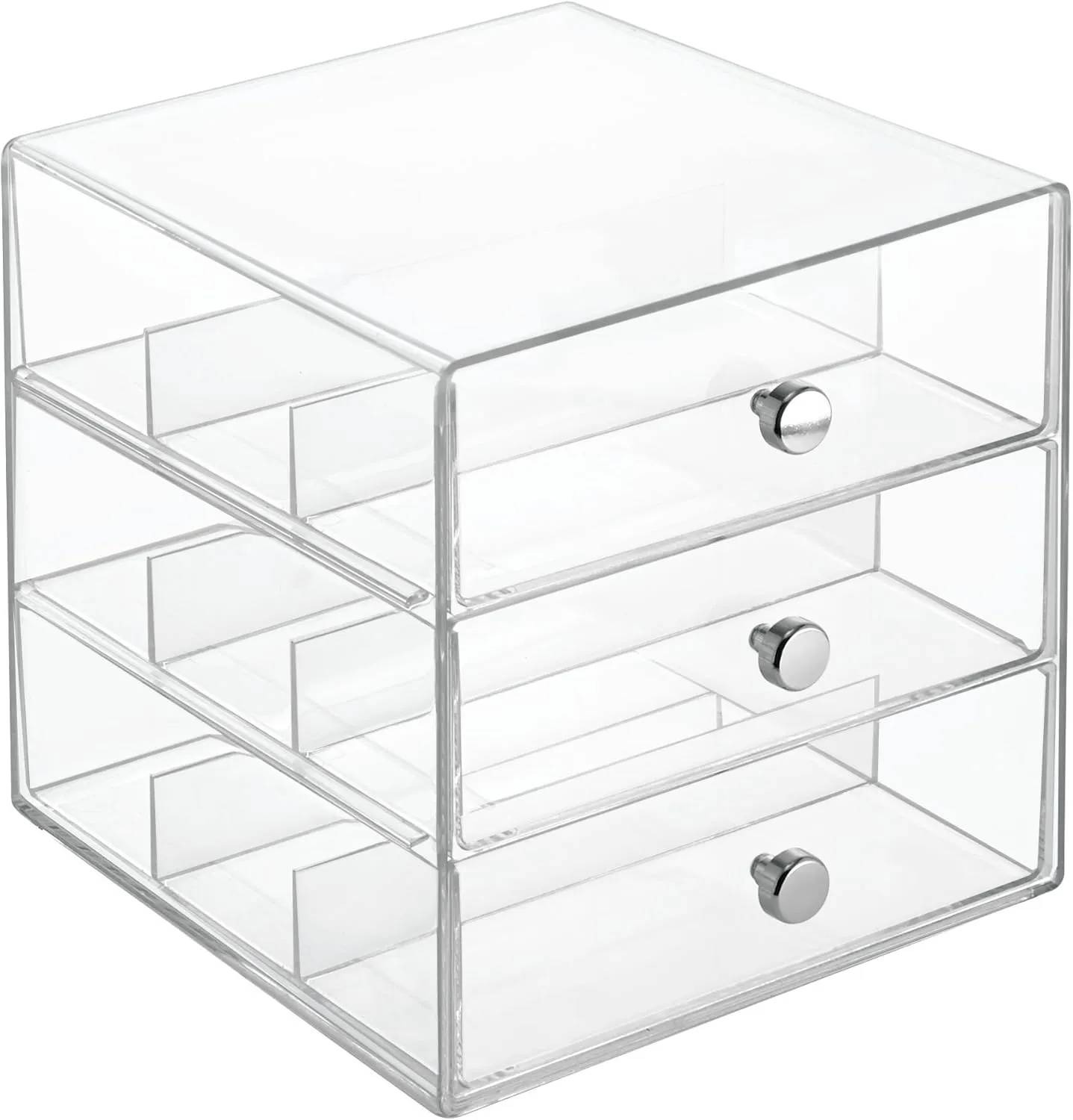 iDesign Plastic Divided 3-Drawer Vanity & Countertop Organizer – 7" x 6.5" x 6.5”, Clear