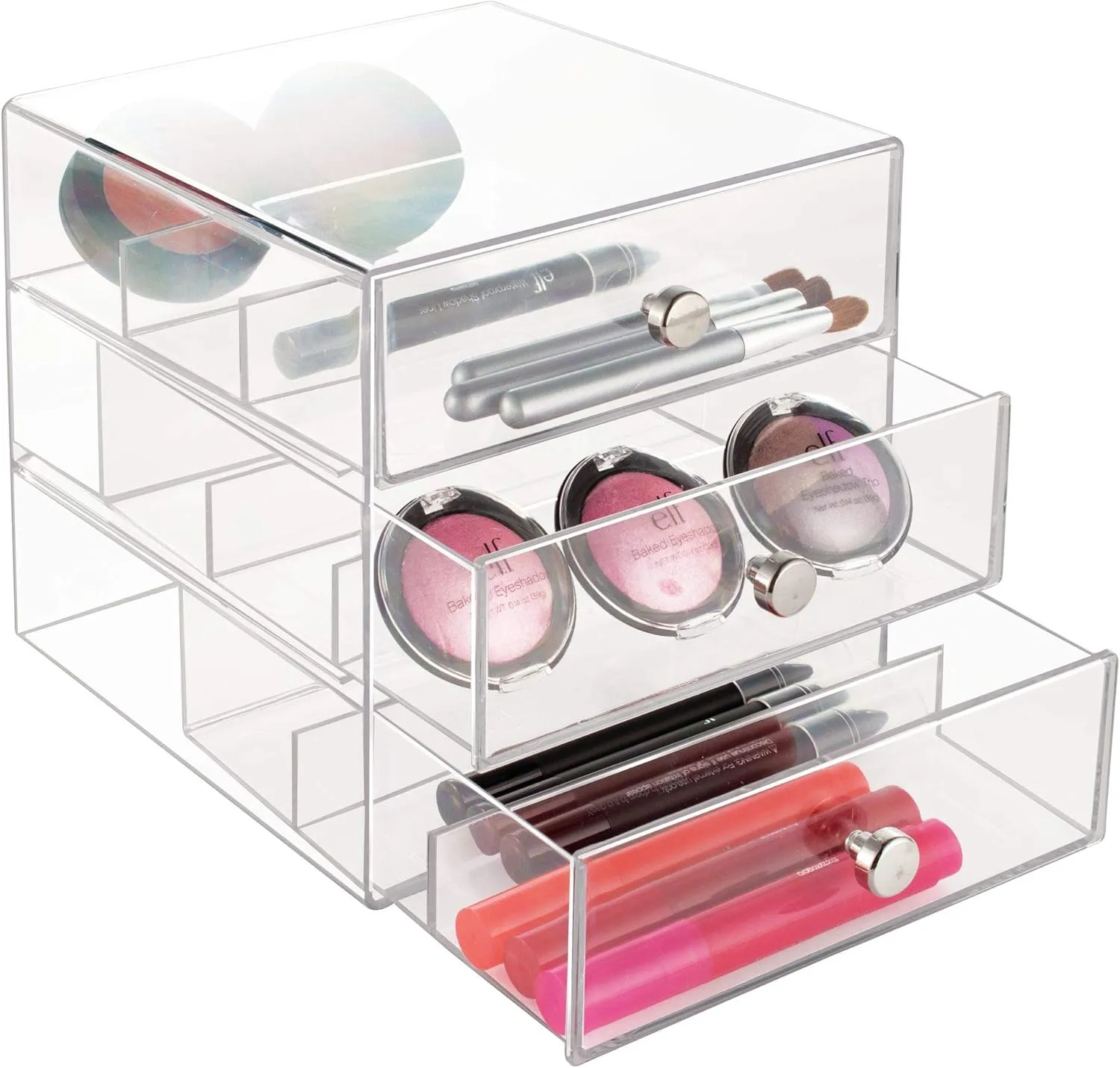 iDesign Plastic Divided 3-Drawer Vanity & Countertop Organizer – 7" x 6.5" x 6.5”, Clear