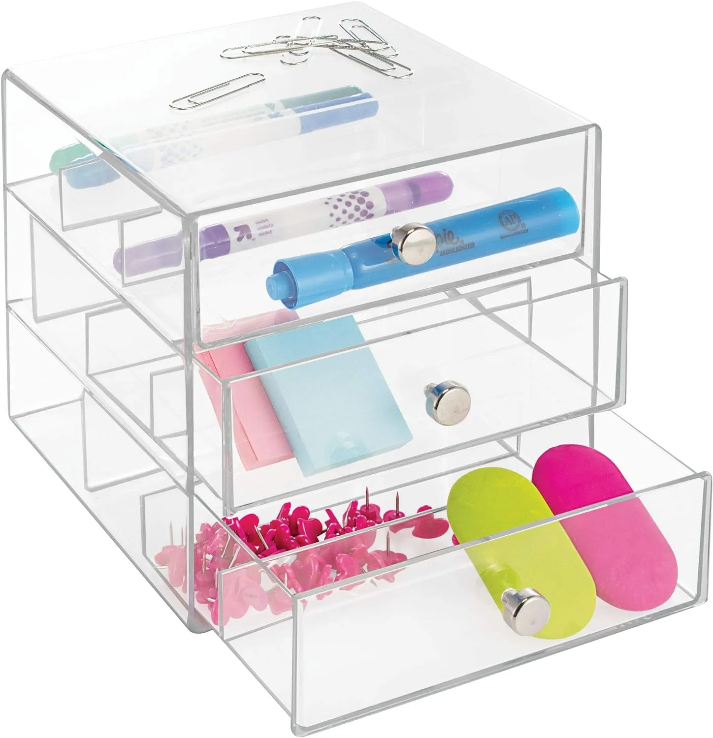 iDesign Plastic Divided 3-Drawer Vanity & Countertop Organizer – 7" x 6.5" x 6.5”, Clear