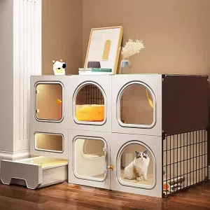 Indoor Cat Crate, Cat Enclosure, Cat Cage, Pull Out Litter Tray with Litter Tray, Portable, Easy to Assemble, for 1-2 Cats, Ferret, Chinchilla, Rabbit, Small