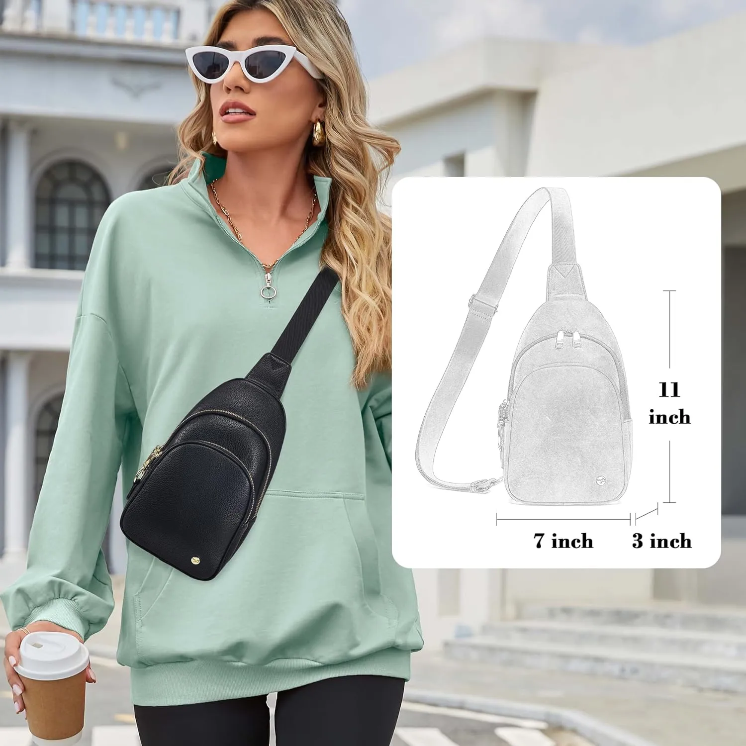 INICAT Crossbody Sling Bags Fanny Packs Leather Purses Chest Bag for Women