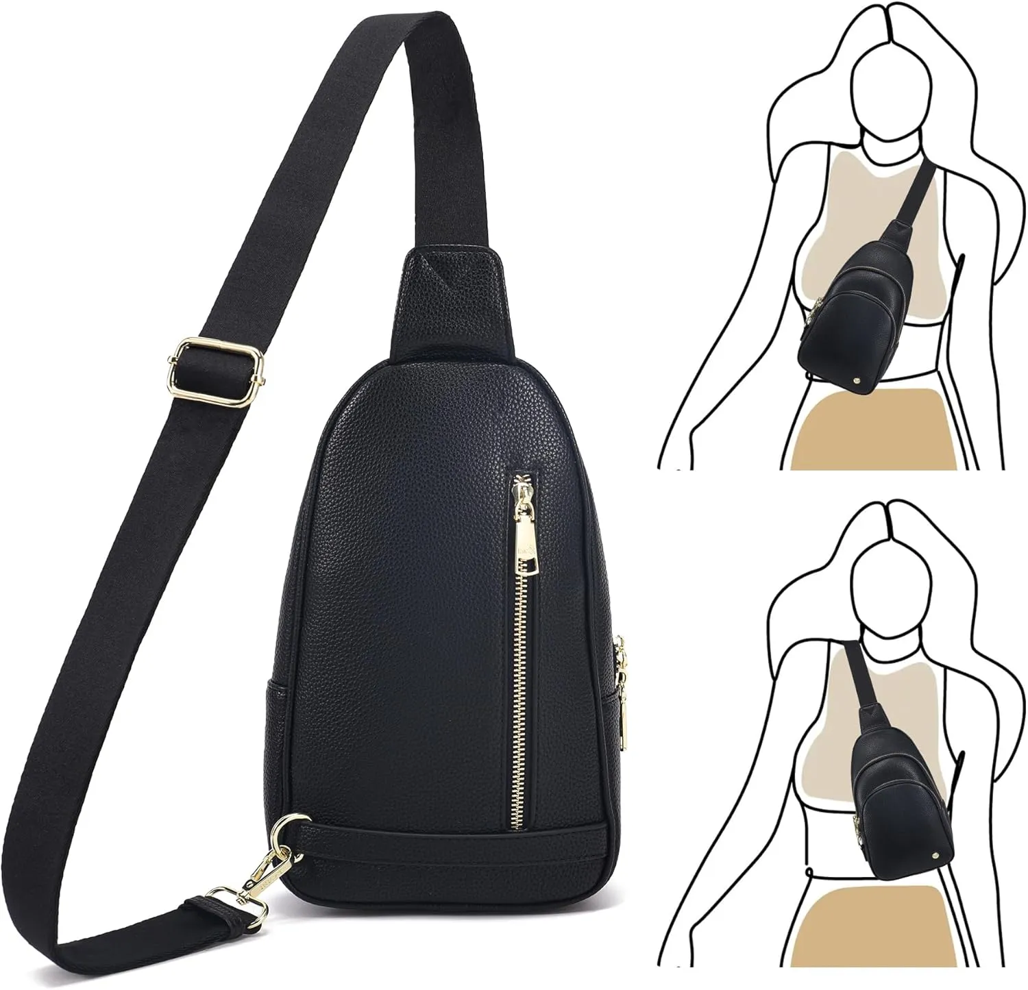 INICAT Crossbody Sling Bags Fanny Packs Leather Purses Chest Bag for Women