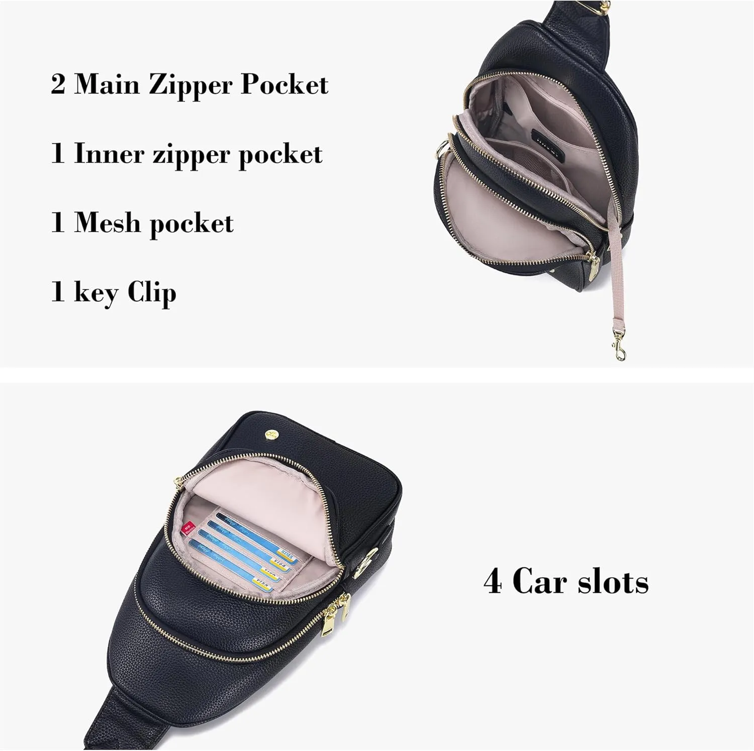 INICAT Crossbody Sling Bags Fanny Packs Leather Purses Chest Bag for Women