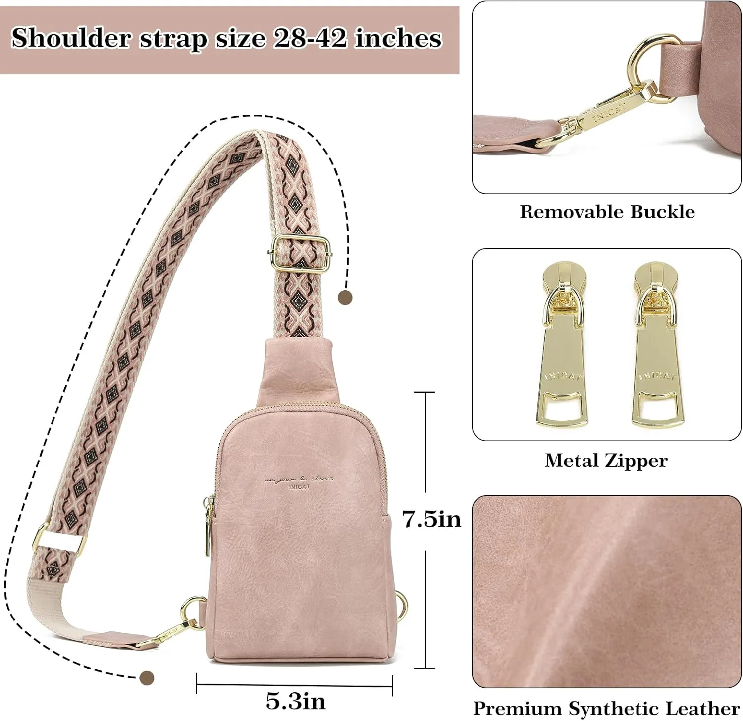 INICAT Small Crossbody Sling Bags for Women Vegan Leather Cell Phone Purse Fanny Packs for Women Men
