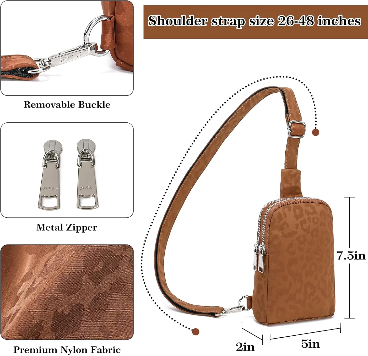 INICAT Small Crossbody Sling Bags for Women Vegan Leather Cell Phone Purse Fanny Packs for Women Men