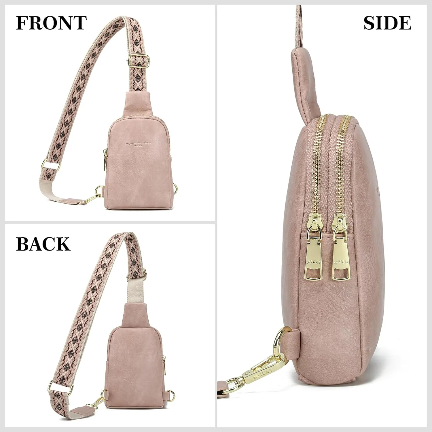 INICAT Small Crossbody Sling Bags for Women Vegan Leather Cell Phone Purse Fanny Packs for Women Men