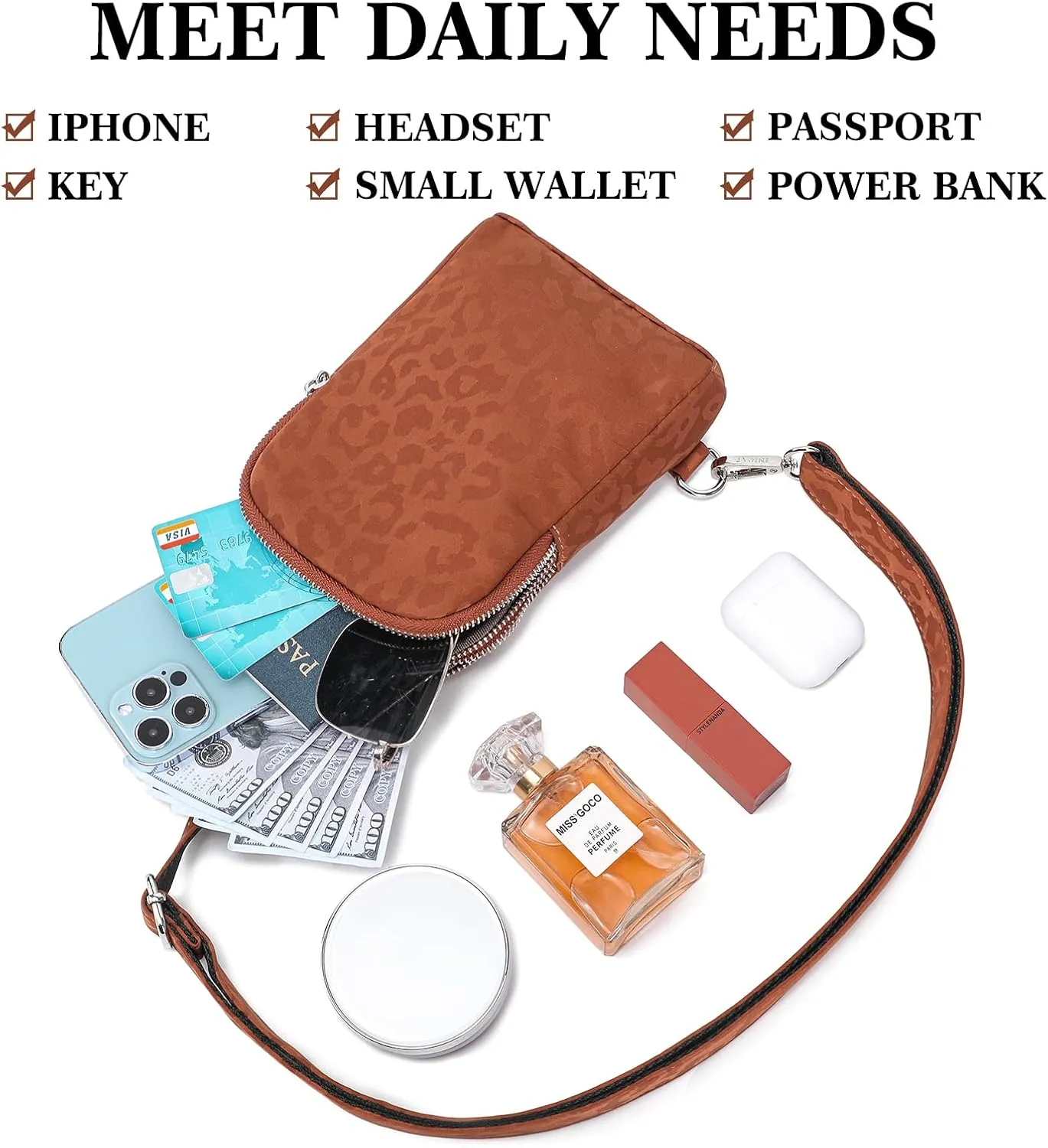 INICAT Small Crossbody Sling Bags for Women Vegan Leather Cell Phone Purse Fanny Packs for Women Men