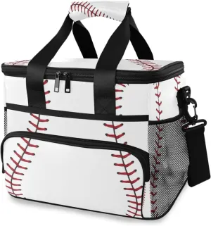 Insulated Cooler Lunch Bag Baseball Sport Ball Pattern Lunch Box Leakproof Large Tote Bag Reusable for Women Men Picnic Travel (15L)
