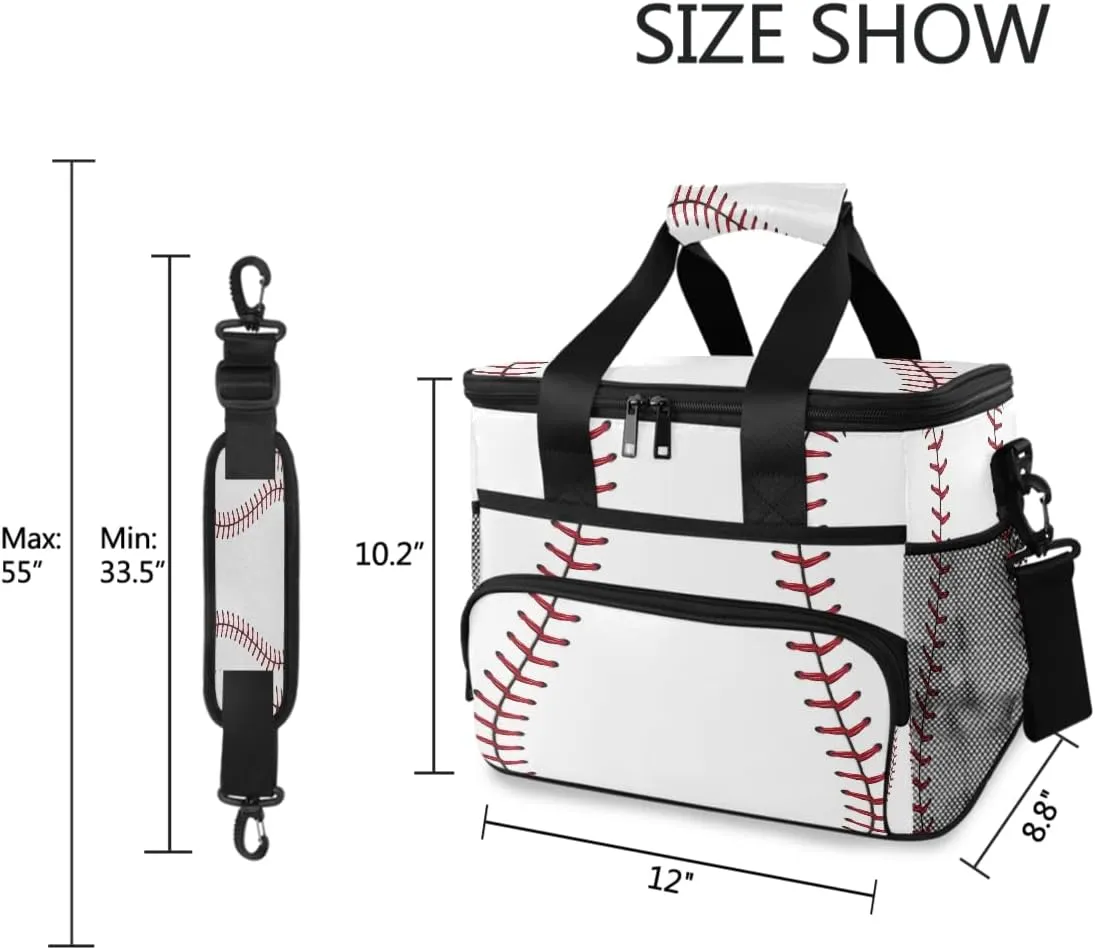Insulated Cooler Lunch Bag Baseball Sport Ball Pattern Lunch Box Leakproof Large Tote Bag Reusable for Women Men Picnic Travel (15L)