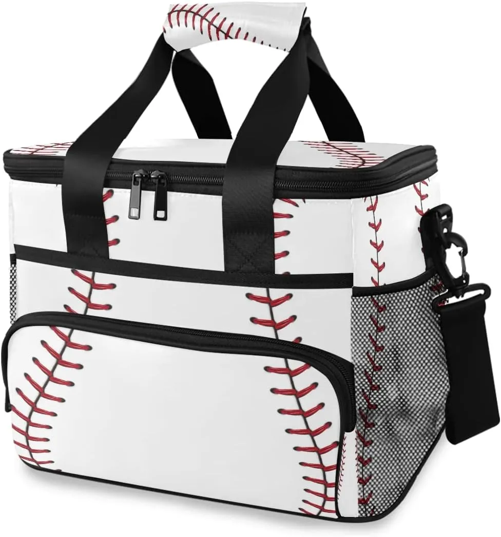 Insulated Cooler Lunch Bag Baseball Sport Ball Pattern Lunch Box Leakproof Large Tote Bag Reusable for Women Men Picnic Travel (15L)