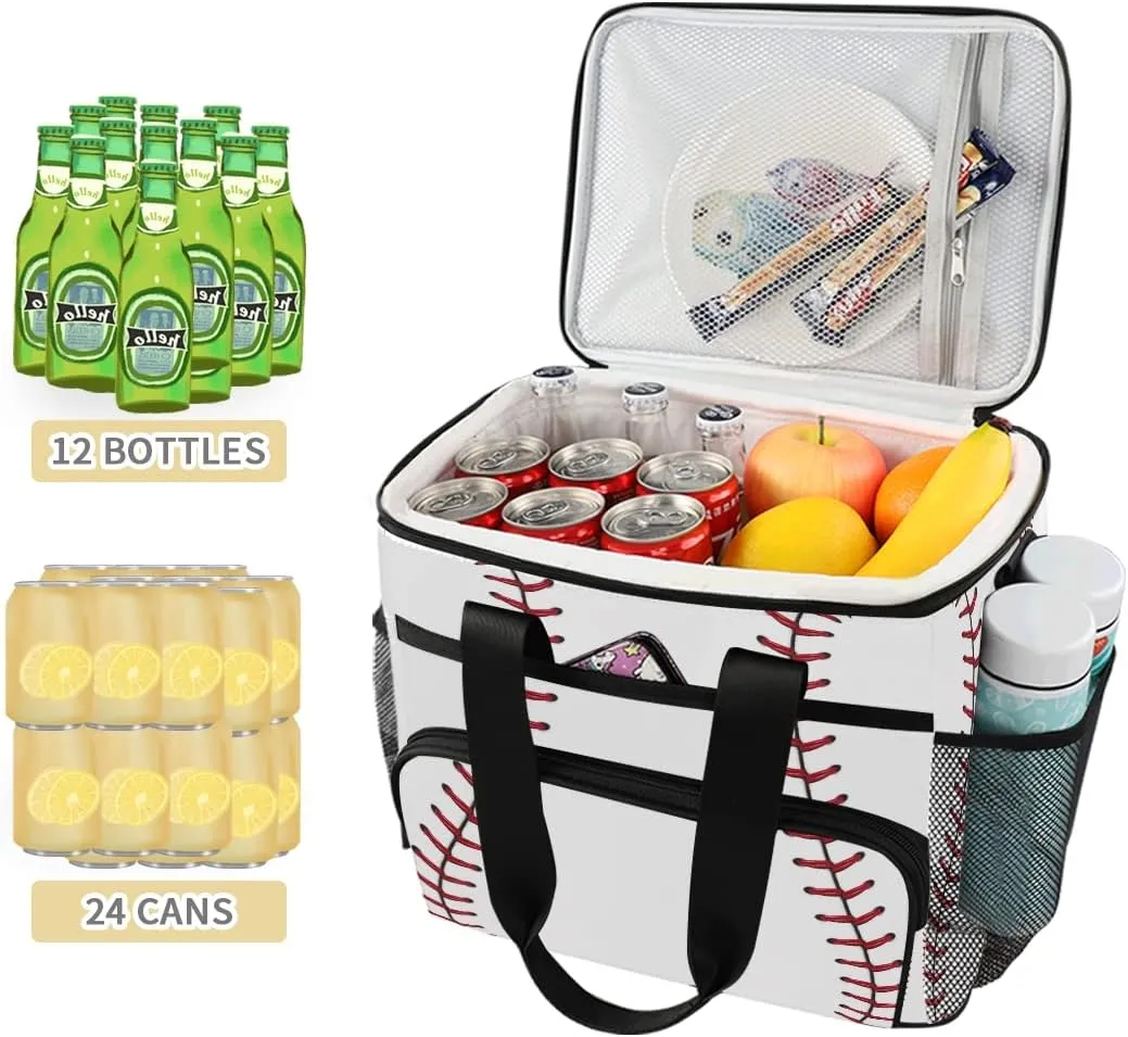 Insulated Cooler Lunch Bag Baseball Sport Ball Pattern Lunch Box Leakproof Large Tote Bag Reusable for Women Men Picnic Travel (15L)