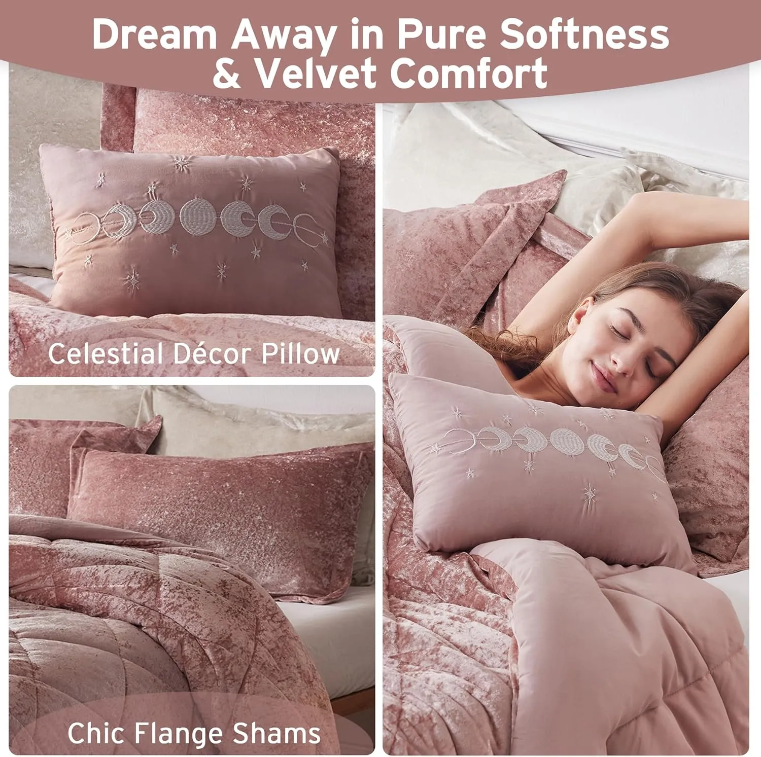 Intelligent Design Felicia Luxe Comforter Velvet Lush Double Sided Diamond Quilting, Modern All Season Bedding Set with Matching Sham, Decorative Pillow, Full/Queen(90"x90"), Blush 4 Piece