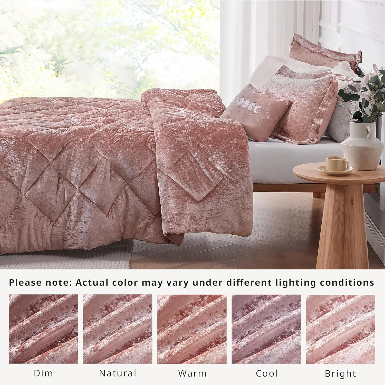 Intelligent Design Felicia Luxe Comforter Velvet Lush Double Sided Diamond Quilting, Modern All Season Bedding Set with Matching Sham, Decorative Pillow, Full/Queen(90"x90"), Blush 4 Piece