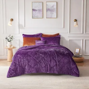 Intelligent Design Queen Comforter Set, Velvet Comforter Set , Luxury Diamond Quilting Comforter Set, Fluffy Comforter Bed Set with Decorative Pillowand 2 Shams, 4 Piece Purple, Full/Queen
