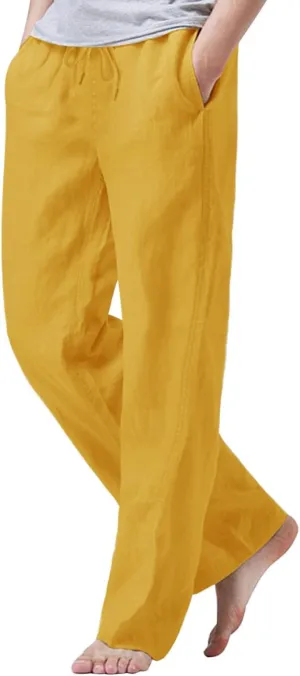 iWoo Linen Pants Men Casual 2025 Summer Beach Elastic Drawstring Waist Yoga Pants Travel Baggy Work Pant Pajama
