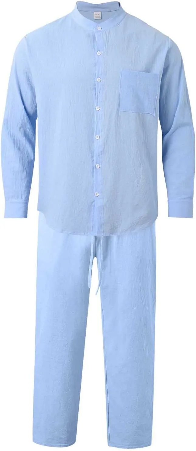 Jacquard Set Men, Summer Knitted Loose Fit Sweatshirt V-Neck Long Sleeve Tops and Drawstring Jogging Pants Suit 2 Piece