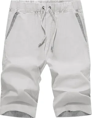 Janmid Men's Linen Casual Short Drawstring Summer Beach Shorts