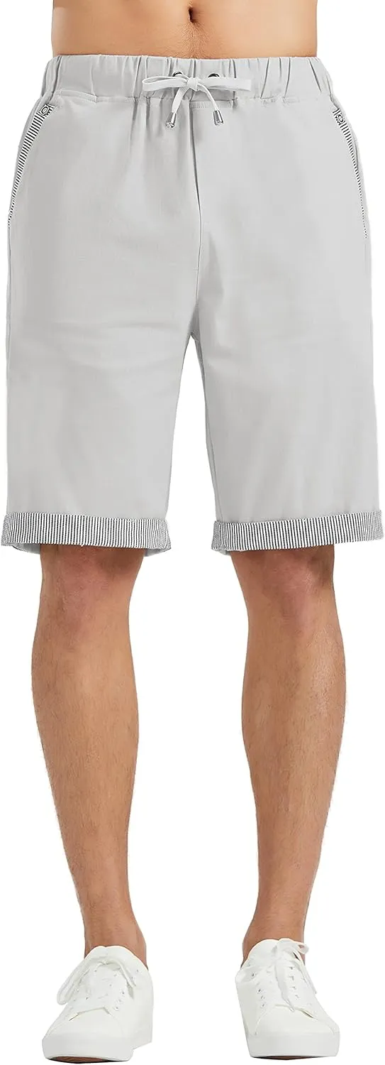 Janmid Men's Linen Casual Short Drawstring Summer Beach Shorts