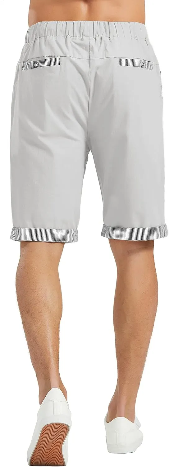 Janmid Men's Linen Casual Short Drawstring Summer Beach Shorts