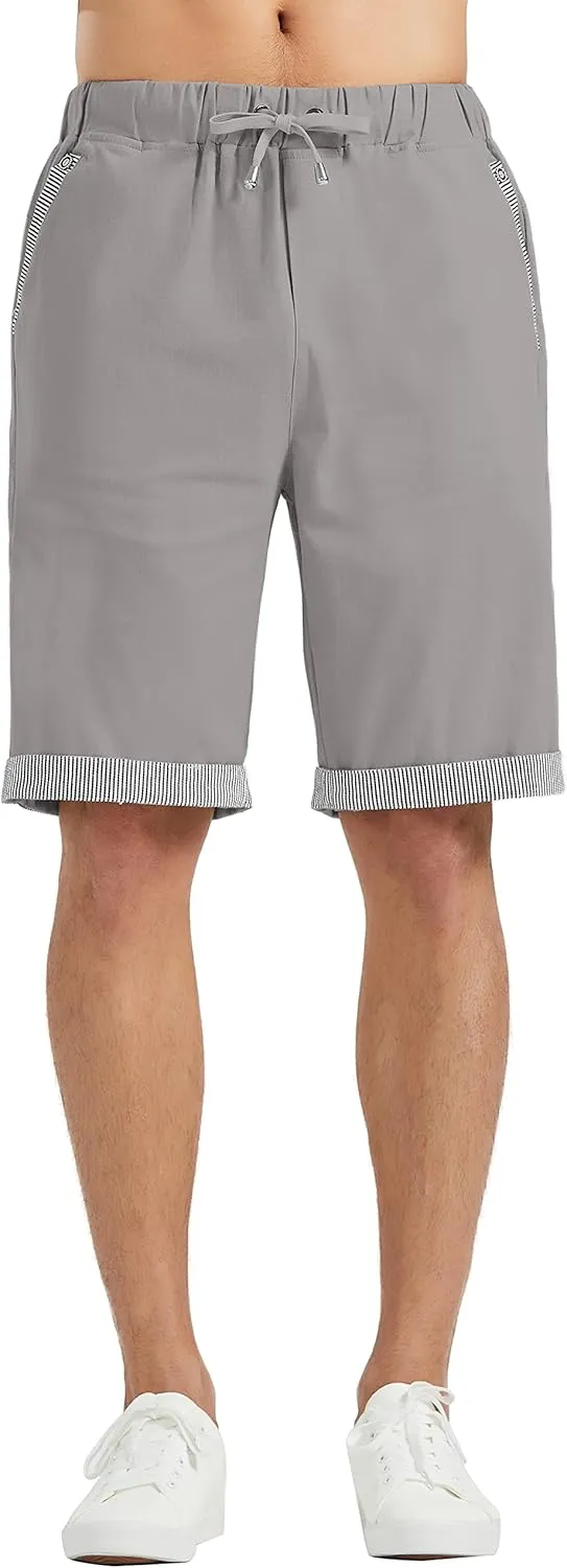 Janmid Men's Linen Casual Short Drawstring Summer Beach Shorts