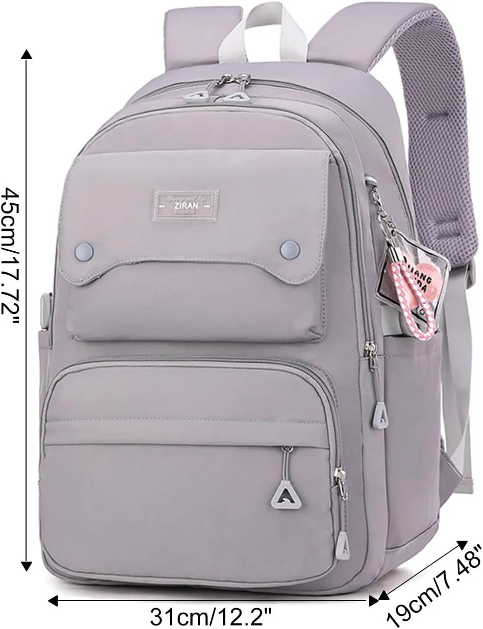 JiaYou Teen Girls Casual Backpack High Middle School Daypack Women Daily Travel Laptop Bag (1# Grey, 26 Liters)