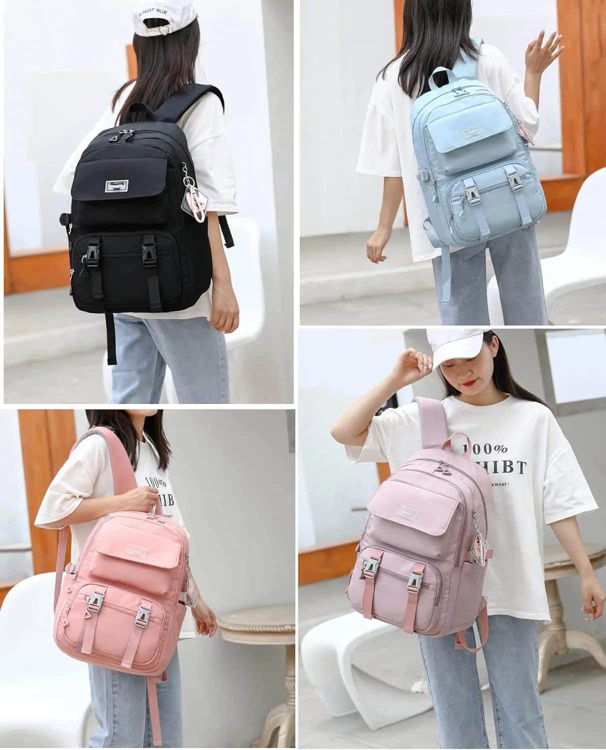 JiaYou Teen Girls Casual Backpack High Middle School Daypack Women Daily Travel Laptop Bag (2# Blue, 26 Liters)