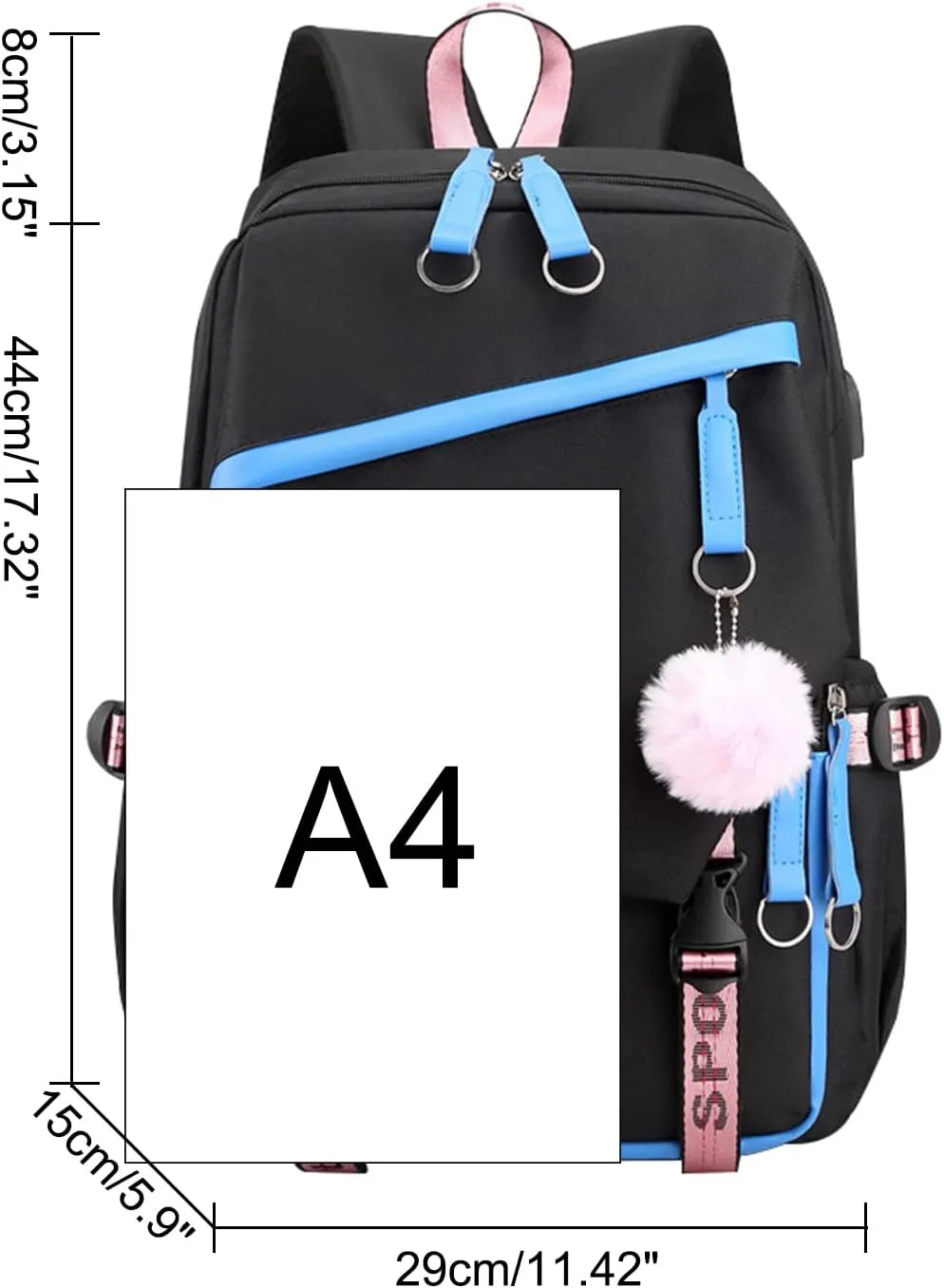 JiaYou Teen Girls Laptop Backpack Junior Middle School Daypack with USB Charge Port(Blue,19 Liters)