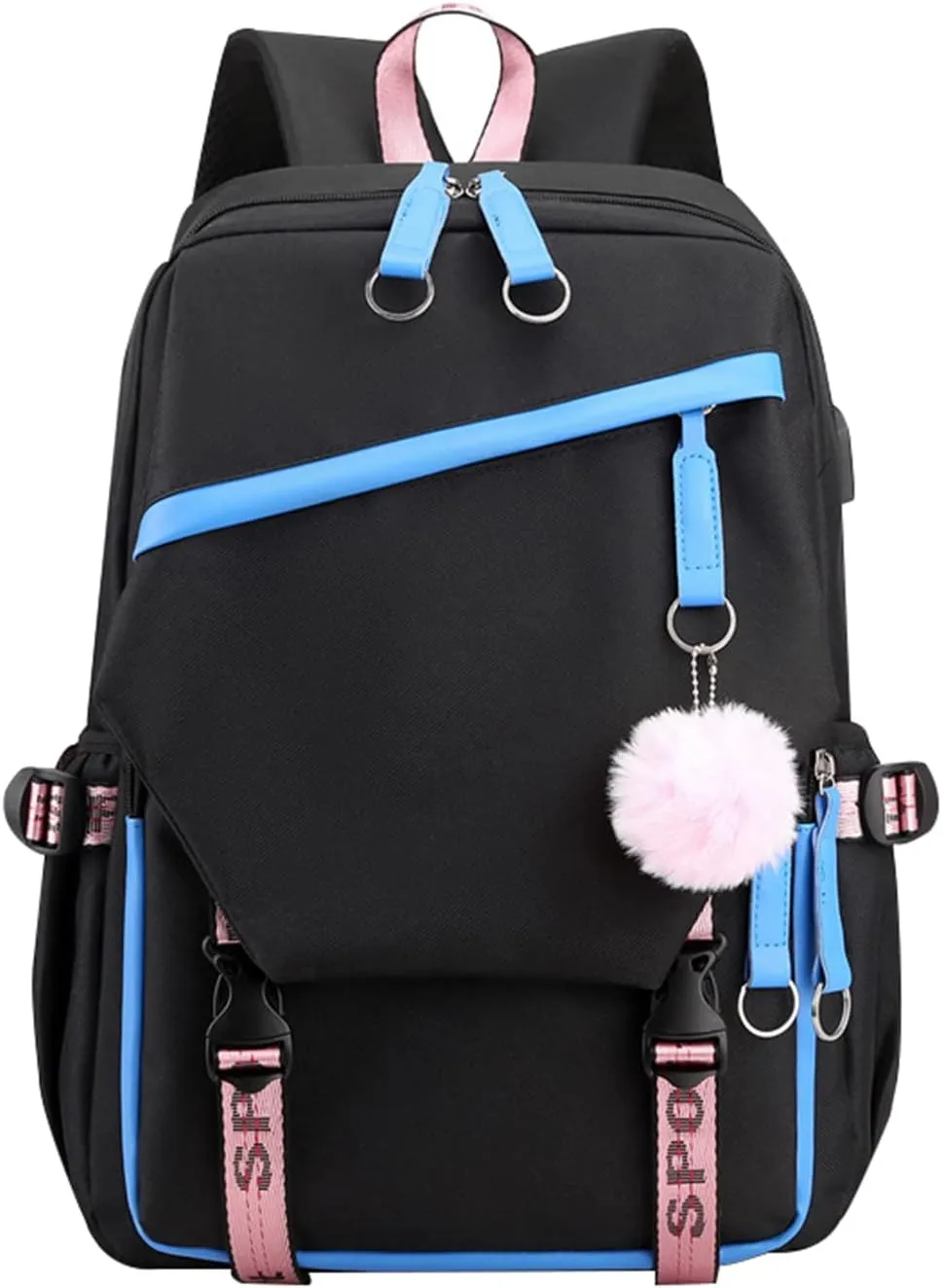JiaYou Teen Girls Laptop Backpack Junior Middle School Daypack with USB Charge Port(Blue,19 Liters)