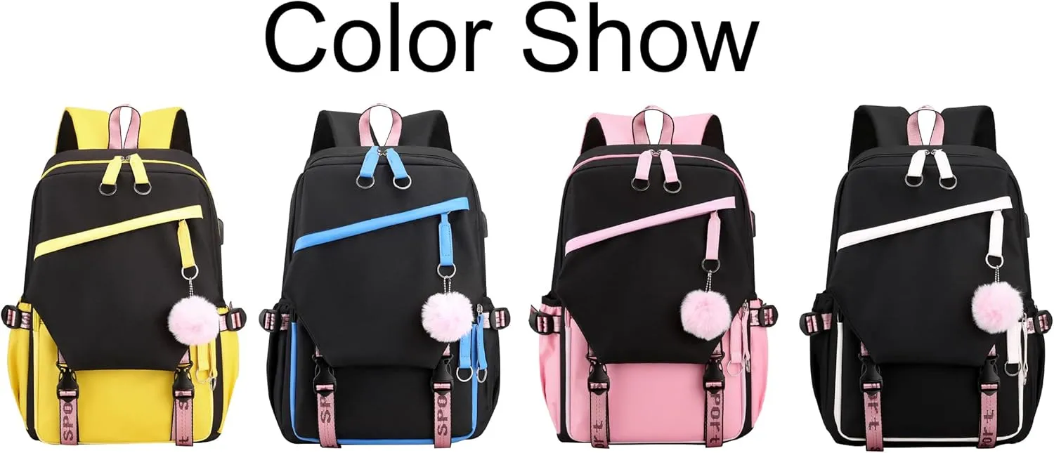 JiaYou Teen Girls Laptop Backpack Junior Middle School Daypack with USB Charge Port(Pink,19 Liters)